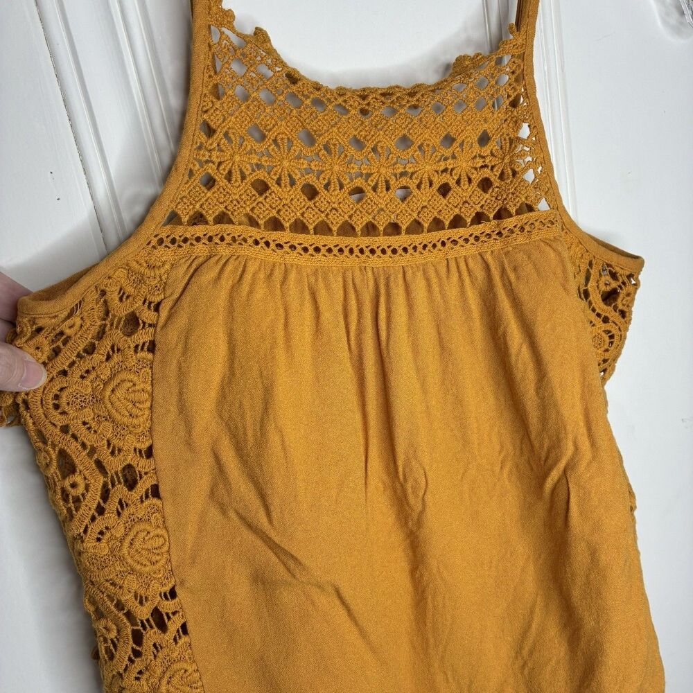 Lace Crochet Tank Top Size M Yellow Coquette Fairy Boho Open Sides Adjust Straps